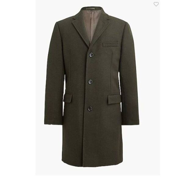 J Crew Thompson Mens Trench Coat Size 42 Winter Wool Blend Overcoat Olive $398 - Picture 1 of 11